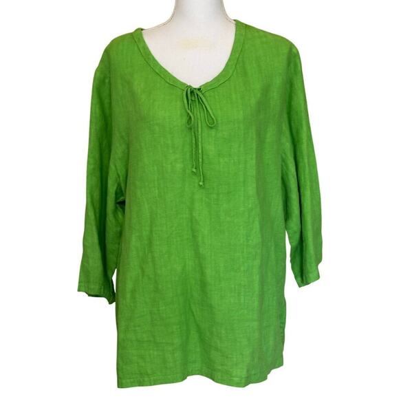 Hot Cotton green linen tunic, 1X, bright, lagenlook, coastal, resort, casual - Picture 1 of 6